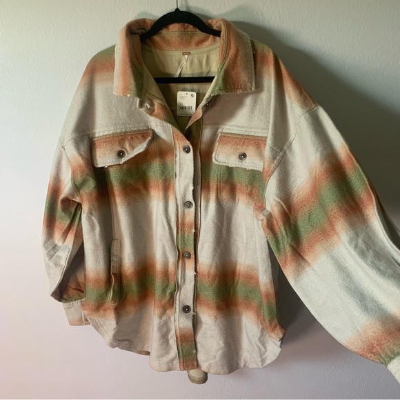 Free People Ruby Ombré Stripe Cotton Blend Shirt Jacket Mazipan Combo - Picture 2 of 6